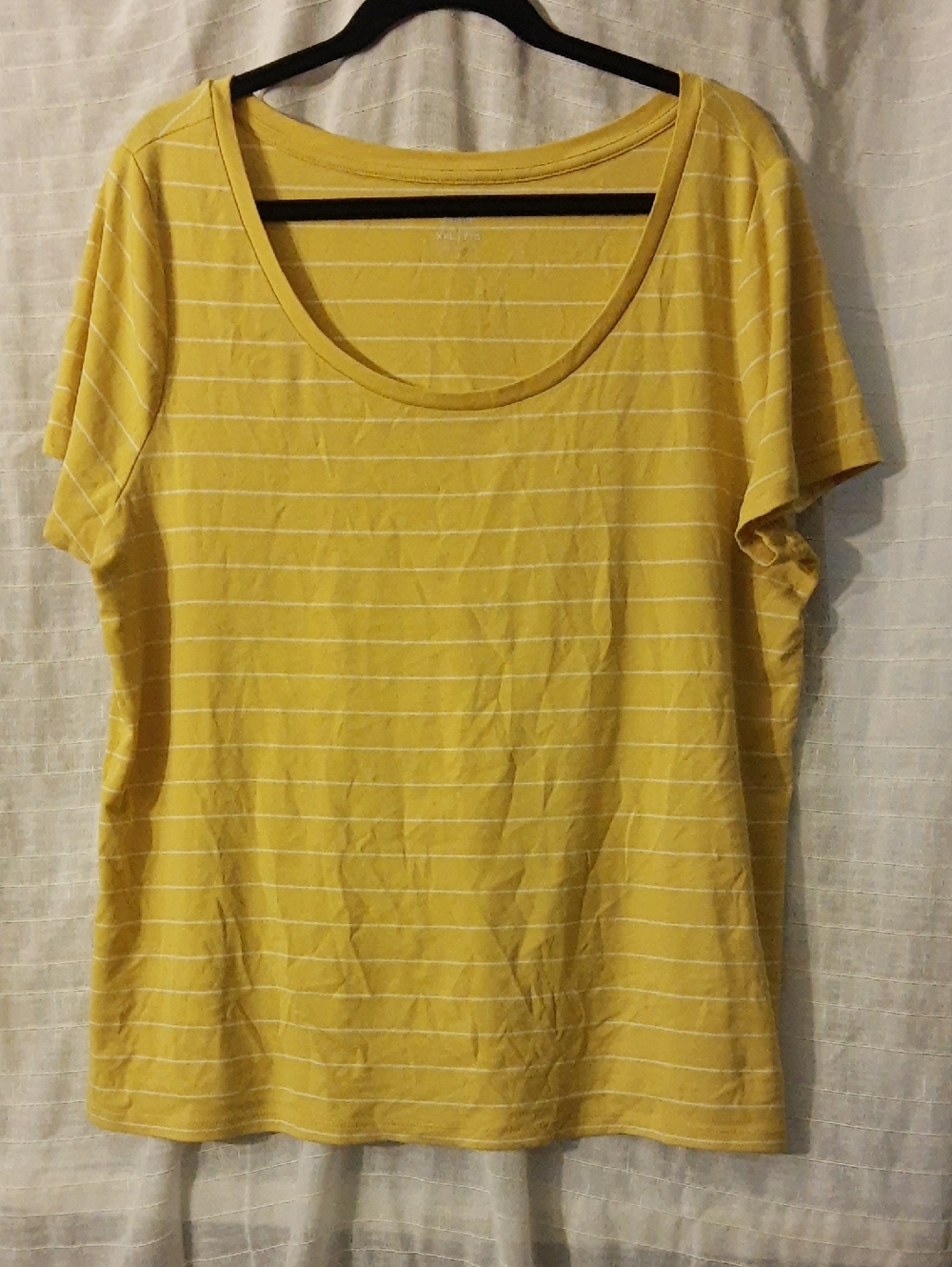Old Navy Yellow Scoop Neck Short Sleeve Tee with White Stripes